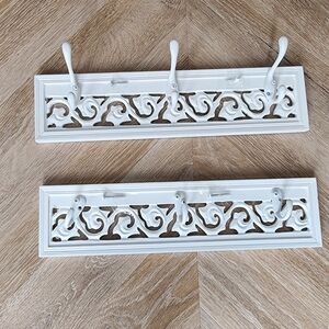 2 x Light Wooden Shabby Hook Shelves
